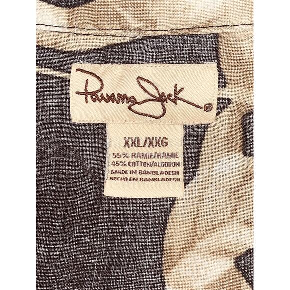 XXL Panama Jack Hawaiian Black Beige Reverse Print Shirt Leaves Floral Aloha EUC - Picture 15 of 16